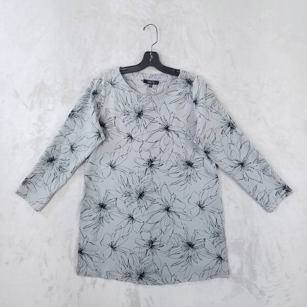 Comfy USA Tunic Women Small‎ Gray Floral Side Slits Lagenlook Lightweight USA